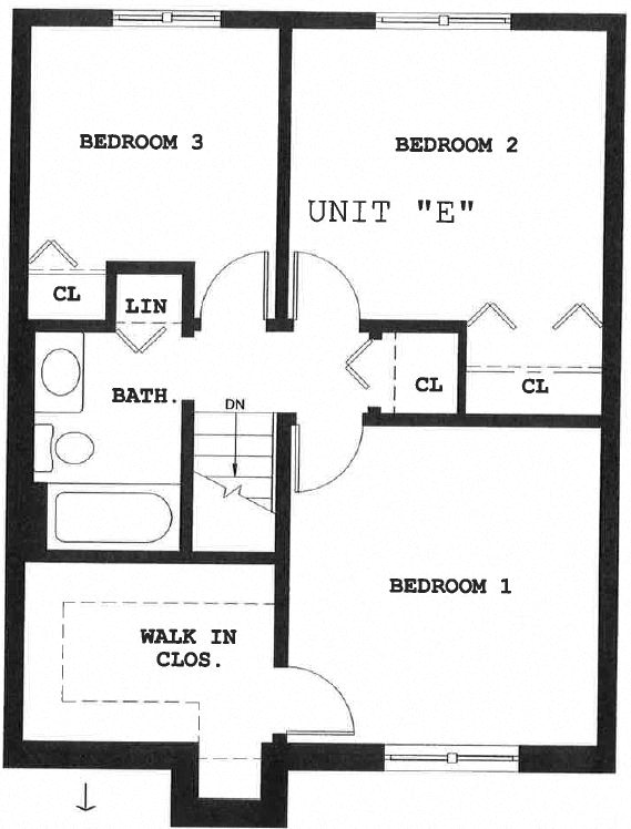 Floor plan for 3 beds, 1 bath
